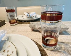 4 Vtg Luminarc After Hours J. G. Durand MCM HighBall Cocktail Glasses Rust &Gold
