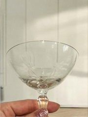 Vtg Set Of 3 Etched Rose Delicate Crystal Champagne Coupe Stemware Glasses