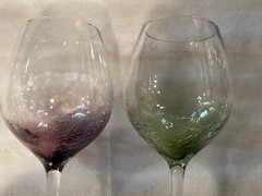 Pier 1 – 8 5/8” Lg Wine Glasses. 1 Purple Crackle and 1 Green Crackle!
