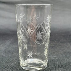 4 Etched Atomic Starburst Diamond Optic Juice Glasses 3 5/8″ H MCM EUC