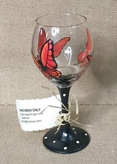 Monarch Butterfly Polka Dot Art Painted On Wine Glass Whimsigoth Whimsical Cute