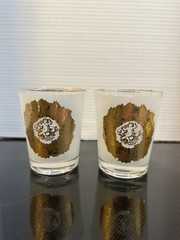 Vintage Rocks Whiskey Glasses (2) Mid Century Modern GOLD Cherub Wreath