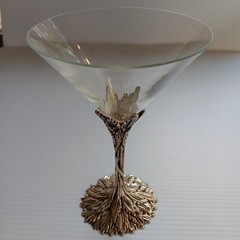 Grey Goose Martini Cocktail Glass Pewter Twisted Vine Leaf Stem & Base Flawless