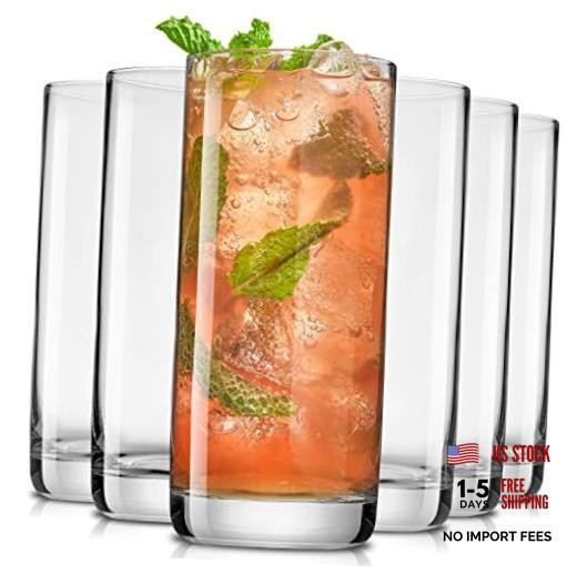 Faye 13oz Highball Glasses, 6pc Tall Glass Sets. Lead-Free Tall glasses