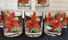 Vintage Crisal Portugal Set Of 8 Poinsettia Old Fashioned Holiday Glasses New