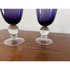 Set of 2 Purple Wine Glasses Water Goblets w/ Clear Ball Stem