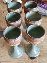 Set Of 6 Sunset Canyon Pottery Stoneware Hand Thrown Safari Pattern 7″ Goblets