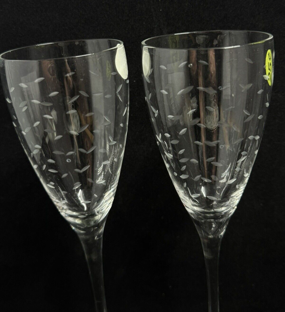 Crystal Fluted Seed Rice Cut Bowls Champagne Glasses 10.25″ Tall Pair (2)