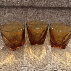 3 Amber Old Fashion Bar Rocks Glasses 3″