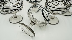 Vintage Art Deco Set Of 6 Clear Glass Silver Overlay Dessert Champagne Glasses