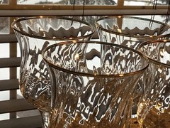 6 Royale Swirl Hand Decorated 24 KT Gold Trim 8 Oz Wine Beverage Glasses