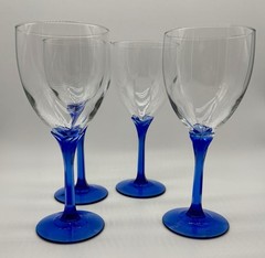 4 LIBBEY DOMAINE BLUE PETAL FACETED STEM 10oz WATER GOBLETS 8″ Cobalt 💙 EUC