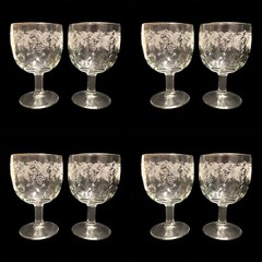 Set of 8 Bartlett Collins 6.25” Goblets Clear Gold Trim White Grape & Leaf Decal