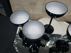 5 Champagne sherbet 6-3/4″ Glasses Cased Black White Carlo Moretti Murano Italy