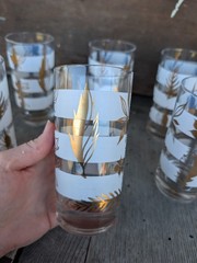 Vintage Libbey Gold Foliage and White Striped Tumblers (8)