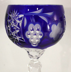 Ajka Marsala Cobalt Blue Cut to Clear 8 1/4″ Wine Hock Glass NICE