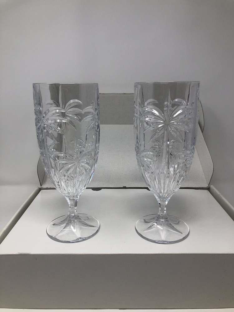 Shannon Crystal By Godinger South Beach Palm Tree Crystal Water Goblets NIB (4)