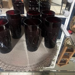 6 Vintage Cristal D’Arques Durand Ruby Red Glass Tumblers France 14 Oz. Glasses