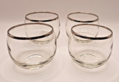 Vtg Silver Rim Roly Poly Rocks Glasses Set 4 MCM Cocktail Barware Petite 4 oz.