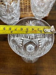 3 Pc American Brilliant crystal wine glass hobstar fan diamond zipper-cut stem