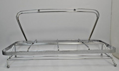 Vintage Roly Poly Glass Set of 8 with Caddy Dorothy Thorpe Style Silver Rim MCM!