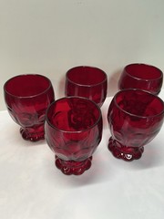 5 Fenton Glass, Dots And Panels Rayed Thumbprint, Red Tumblers 1933