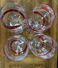 Pier 1 Swirl Line, Red Water Goblet Set Of (4) Mouth Blown Glass Discontinued