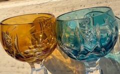 Set of 4 Vintage Bohemian Style Multi Colored 4.5” Cut Crystal Cordial Glasses