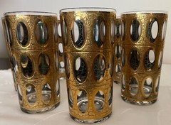 CULVER Mid 20th Century «Pisa» Crackled 22k Gold Highball Glasses – Set of 7