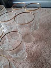 15 Vintage Bartlett Collins 22Kt Gold Trim Grapevine 13 oz Glasses / Tumblers