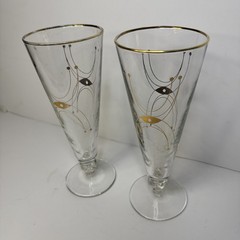 2 Libby MCM Atomic Adagio Pilsner Beer Glasses 8″ Tall
