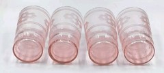 4 MCM Pink Glass Optic Ring Etched Dot Floral & Band Pink Shot Cordial Glass