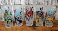 Rush to the Rockies – Vtg 1959 Libbey Colorado History Frosted Glasses Set of 5