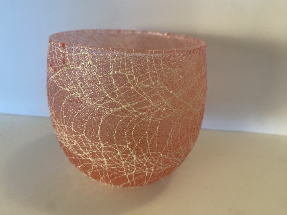 Vintage Spaghetti String Roly Poly Pink Glass Tumbler MCM Color Craft 3”