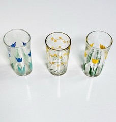 MCM Vintage 🌷🌹 1950’s Kraft Swanky Swig Tulip Flowers Juice Glass Set Of 3