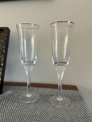 Set of 2 Mikasa Golden Lights Champagne Flutes , Gold Rim.