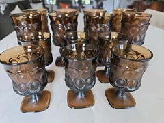 Vintage Noritake Spotlight Walnut Brown Goblets 14 Pieces Mid-Century Glasses