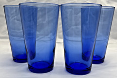 Set of 4 Cobalt Blue Drinking Glasses Classic Design Flare Tumbler Glasses