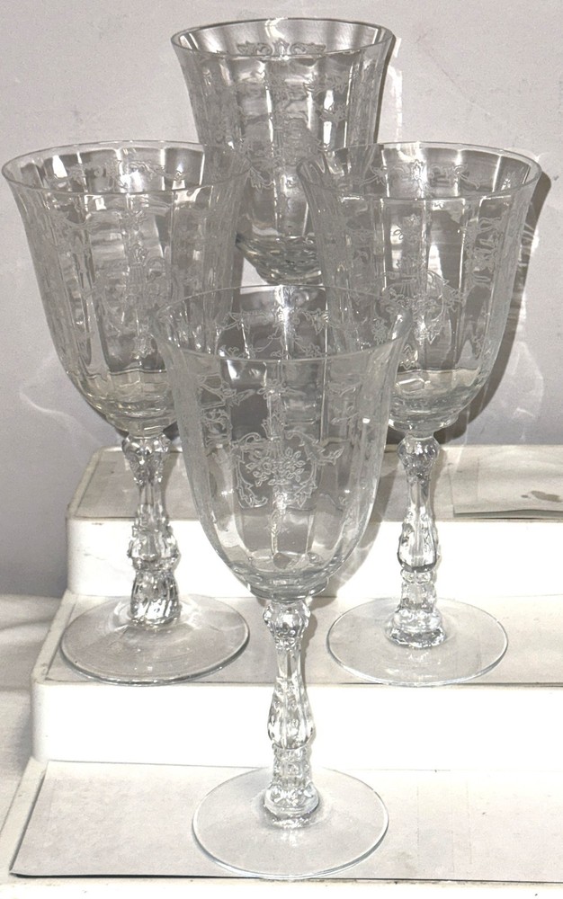 4 Fostoria NAVARRE CRYSTAL 7 5/8″ – 10 oz WATER GOBLETS