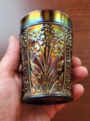 Pretty Blue Fenton Carnival Glass Bouquet Pattern Tumbler