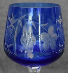 LOVELY CZECH CUT TO CLEAR GRAPES GRAPELEAF MOTIF COBALT BLUE WINE HOCK – HAVE 2