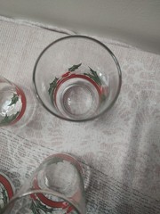 Vintage Libbey Glass Holly & Berries Christmas 16 oz. Flat Tumbler Set of 5