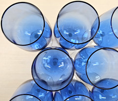 8 Libbey Vina Blue Wine Glasses Set Elegant Clear Stem Drinking Bar Stemware Lot