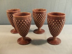 Set of 4 Mosser from Fenton Mold Eggplant Purple Glass Hobnail Water Goblets