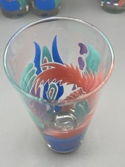 VTG 1980s Miami Palm Tree Highball Glasses Set of 4 Pastel Tropical Tom Collins