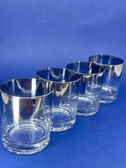 4 Vintage Dorothy Thorpe Silver Fade Octagon Rocks Glasses MCM Barware 4″H 1960s