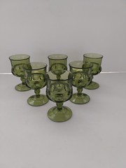 6 Vintage Indiana Glass Kings Crown Thumbprint Juice Glasses Avocado Green 1970s
