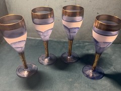 Hand Painted Italian Crystal Sherry Glasses Set of 4 Stamped 5ins 24k Gold Trim
