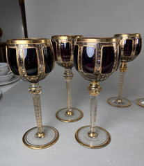 11 Amethyst Cabochon Bohemian Gilt Wine Glasses