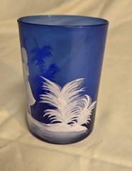 VIntage Fenton cobalt blue glass tumbler is Mary Gregory style – mint